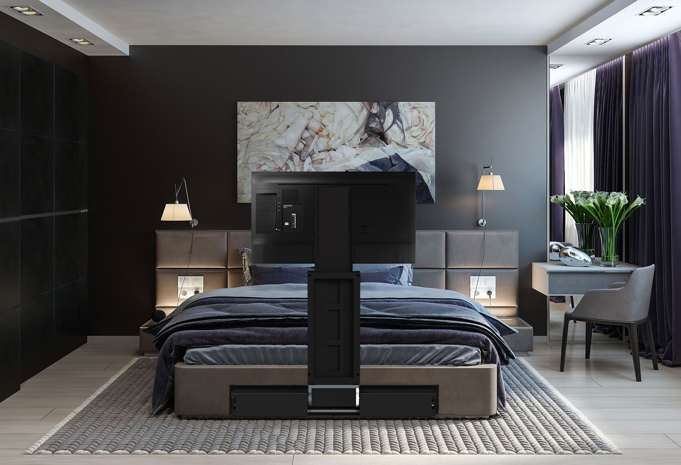 porta televisore a scomparsa sotto il letto
